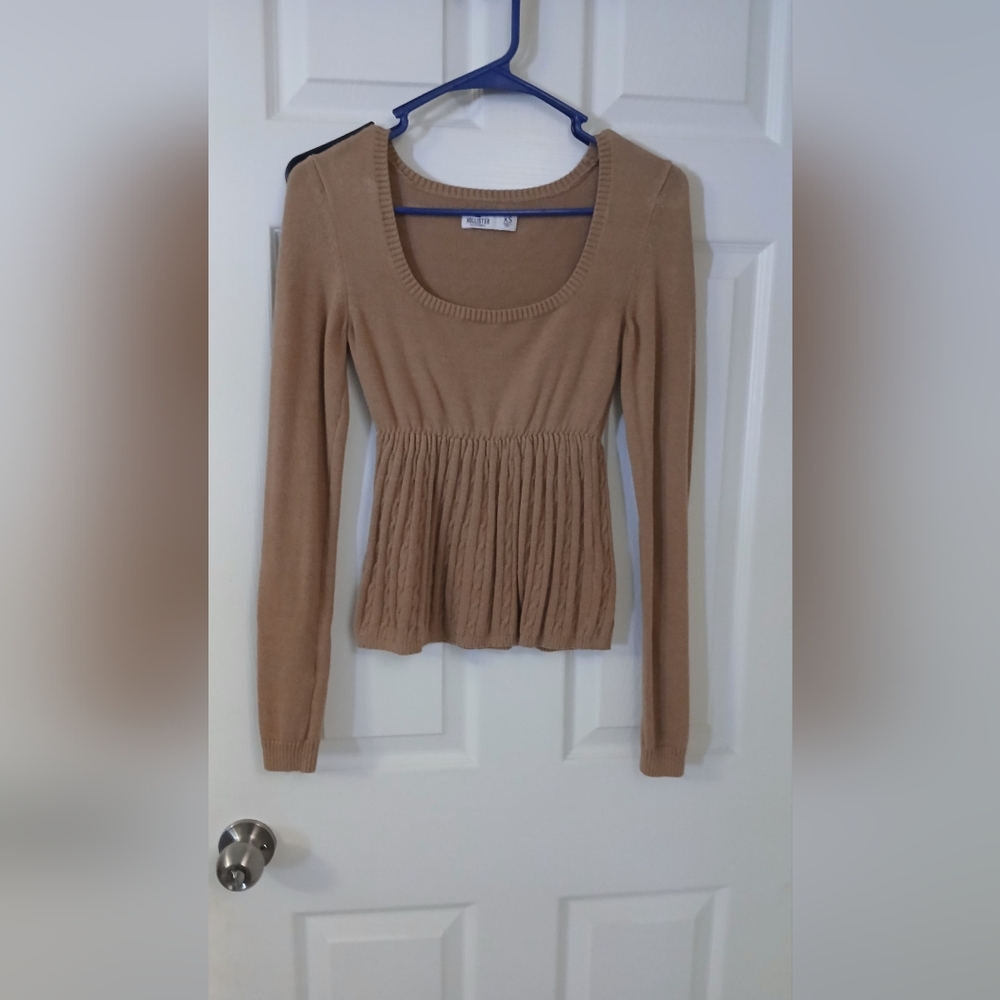 Hollister Long Sleeve Babydoll Top Tan Size XS